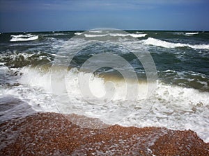 Soft wave splash on sea or ocean. Incredible foamy waves