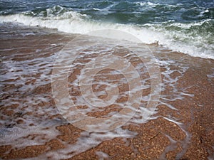 Soft wave splash on sea or ocean. Incredible foamy waves