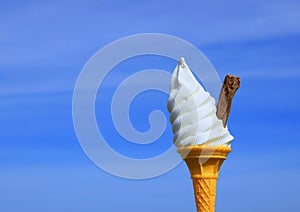 Soft Whipped Ice Cream with a chocolate flake in a cone