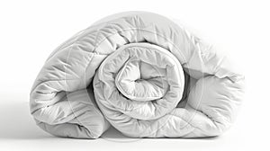 A soft white blanket on white backdrop. Hypoallergenic duvet for year-round comfort
