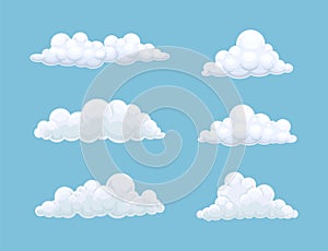 Soft White Fluffy Clouds in Blue Sky and Heaven Vector Set