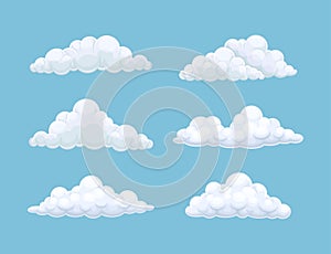 Soft White Fluffy Clouds in Blue Sky and Heaven Vector Set