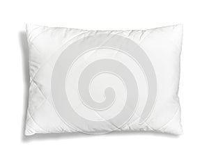 Soft white quilted pillow isolated on white background top view. Clean pillow, interior item, bedding mockup design template