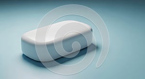 Soft white rectangular object on blue surface creating a subtle shadow minimalist design