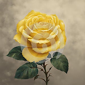 Soft yellow rose on gray background