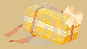 Soft yellowed lace spills out from the corners of the suitcase along with a satin ribbon tied in a bow.. Vector photo