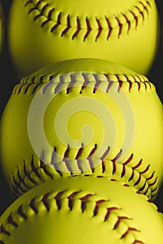 Softball balls close up