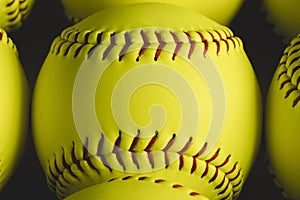 Softball balls close up