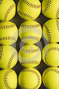 Softball balls close up