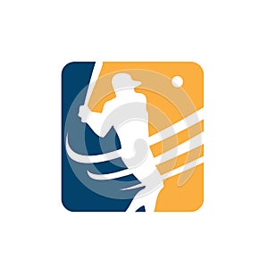 softball baseball player logo design vector of man swinging stick icon illustration