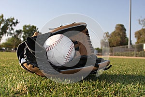 Softball in leather glove