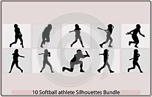 Softball player silhouettes, Softball silhouettes,Set of Baseball player silhouette vector illustrations