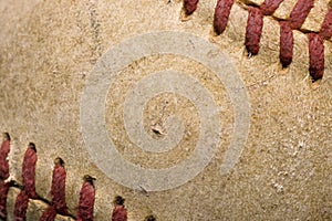 Softball with red stitching