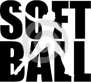 Softball word with silhouette cutout