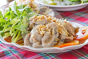 Softboiled fish balls in Thai-style served