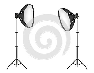 Softbox with flash on tripod for a photo studio vector illustration