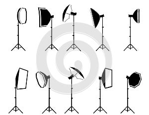 Softbox with flash on tripod for a photo studio vector illustration