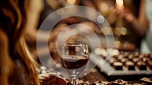 Softened edges of guests appreciating the velvety smoothness of chocolate photo