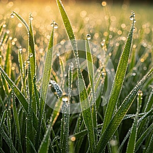 Is softly blurred emphasizing the sharp focus on the dewdrops and