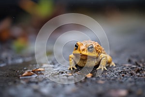 softly lit toad on a patch of dark soil