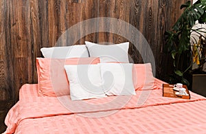 Softly pink blanket  on the bed in the bedroom