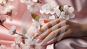 Softness and beauty in nature, a woman holding a blossom generated by AI