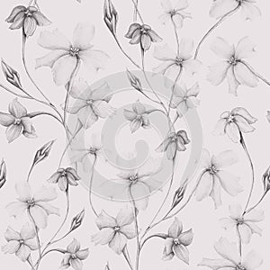 Softness beige colored floral seamless pattern. Many different Hand drawn pencil drawing  abstract flowers.