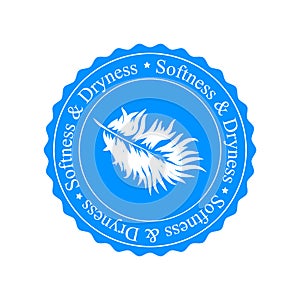 Softness and dryness icon. White feather on blue background.