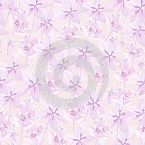 Softness purple floral vector seamless pattern. Many abstract pink flowers on pink background. Spring or summer template for