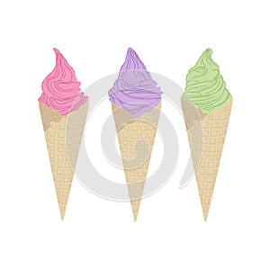 Softserve ountline vector on white background for menu or advertising. Ice cream with three shape photo