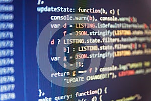 Software abstract background. Binary digits code editing. Abstract source code background.