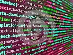 Software abstract background. Code of javascript language on white background. Css3 code on a colorful background. Photo of
