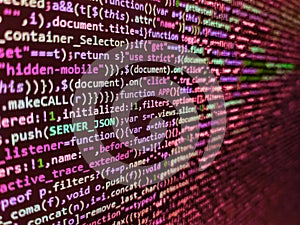 Software abstract background. Software background technology. Software developer programming code on computer monitor