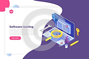 Software or application testing isometric vector concept. Debugging development process.