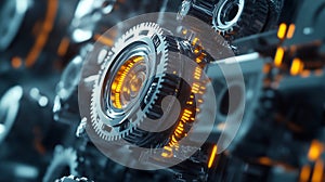 Abstract Metallic Gears Detailed Machine Technology Industrial Design Background 3d art grey blue