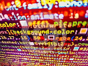 Software background coding screen of source code of developer programming language data. Coding application by programmer