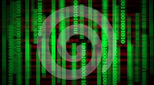 Software background numbers 1 and 0. Green Binary digital code. Programming and coding. Streaming binary code. Abstract stream of