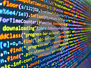 Software background technology. Technology concept hex code digital background. Coding css on mornitor at the office - for