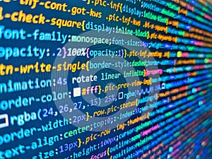 Software background technology. Developer working on software codes in office. Coding programmer abstract background. Developer