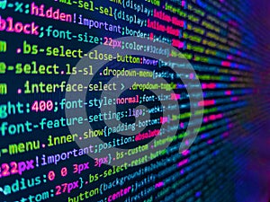 Software background technology. PHP development, software site code. Shallow depth of field, selective focus effect. Digital