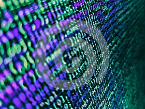 Software background technology. Programming of Internet website. Programmer occupation. Data bits computer bits, shadow and dark