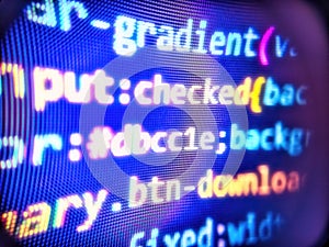 Software background technology. Wanna cry virus computer desktop on its monitor. Software developer programming code on computer