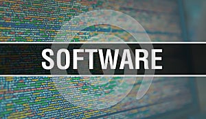 Software with Binary code digital technology background. Abstract background with program code and software. Programming and