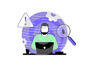 Software bug concept. Optimize and debug code, QA software testing and development, bug detection. Debugging tools code