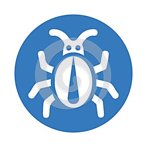 Software, bug icon. Rounded blue vector design