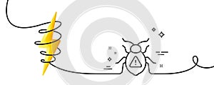 Software bug line icon. Cyber attack sign. Continuous line with curl. Vector