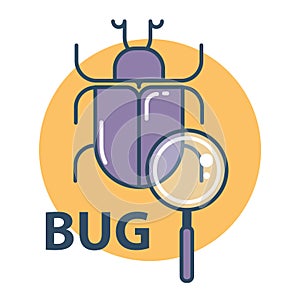 Software bug searching icon. Program error concept.