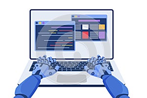 Software code automation development using AI, machine learning, robot coding at laptop