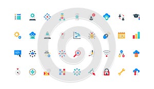 Software code development, coding, testing and bug search by programmer color icon set