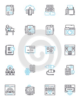 Software coding linear icons set. Programming, Algorithms, Debugging, Variables, Functions, Syntax, Loops line vector
